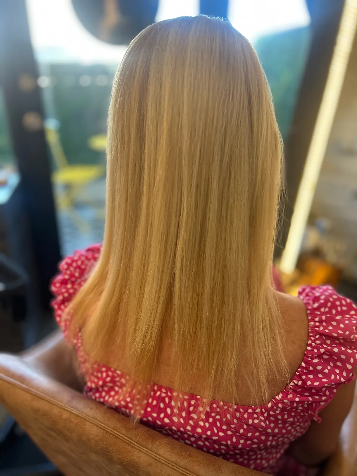 Before: golden blonde hair at the shoulders.