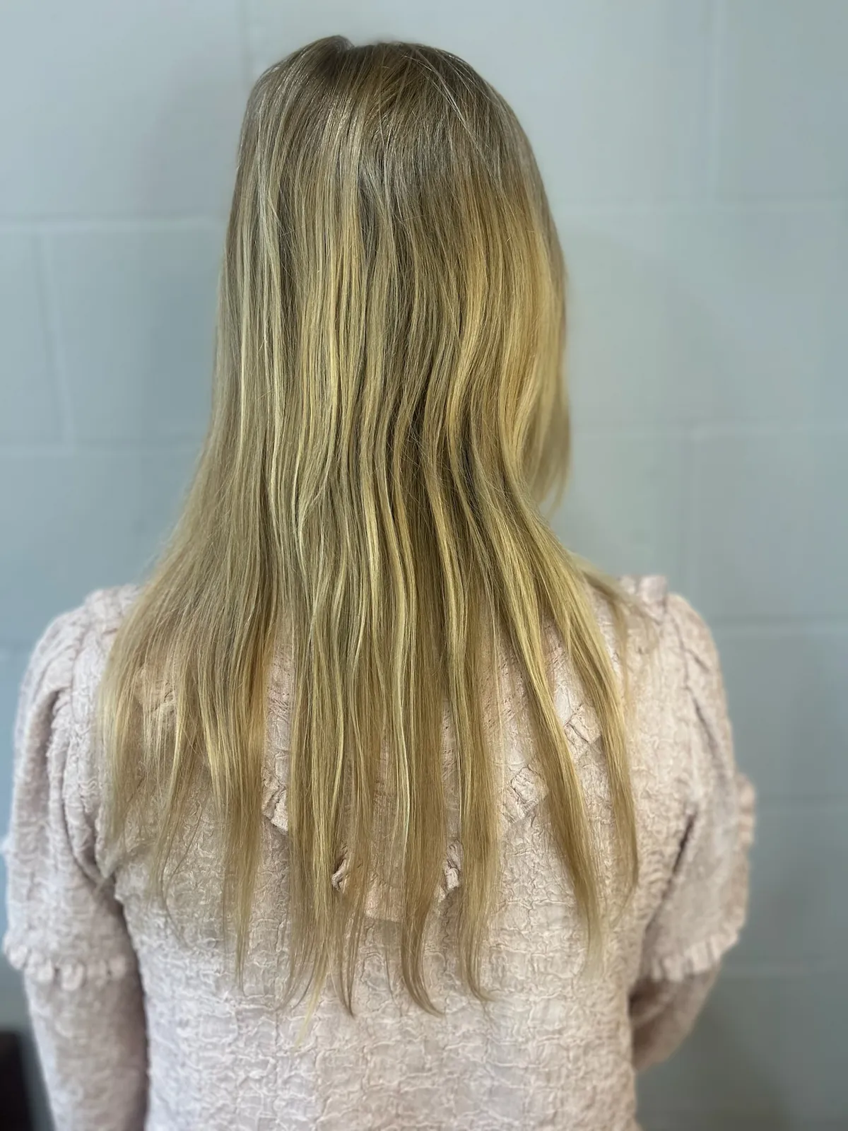 Before: straight dark blonde hair.